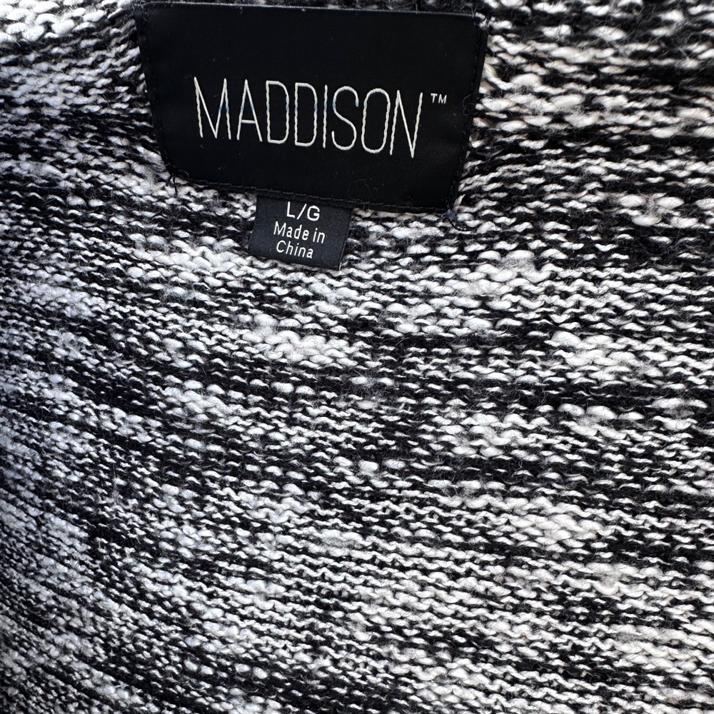 Maddison Women’s Black and White Knit Open Front Hooded Cardigan Large - Picture 4 of 6